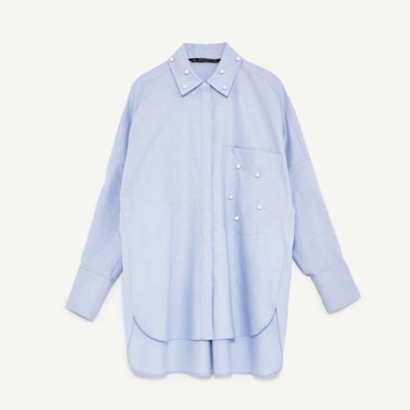 Zara Tops - ZARA Oxford shirt with faux pearl details